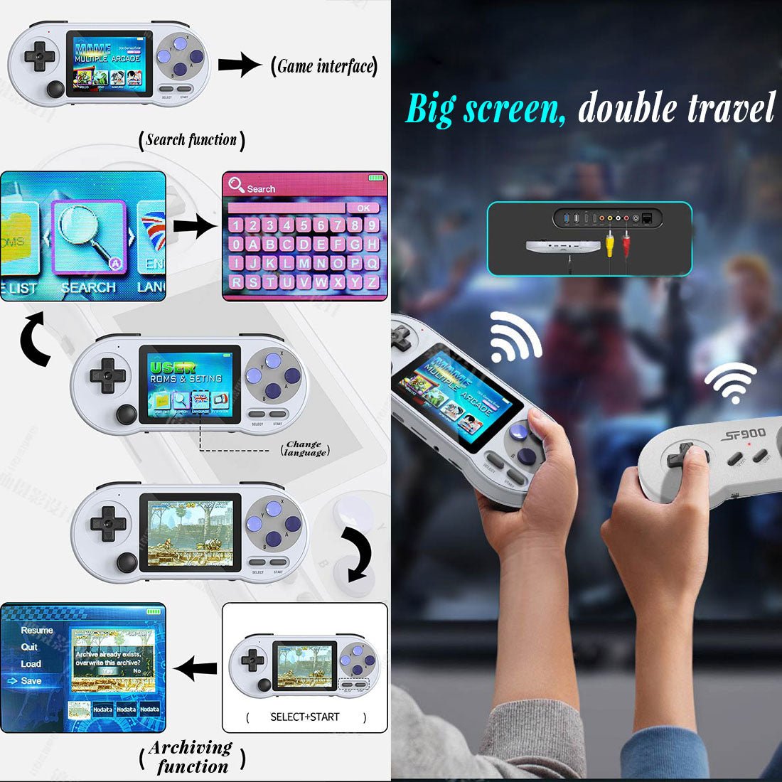 Data Frog SF2000 3-inch Handheld HD Arcade Game Console