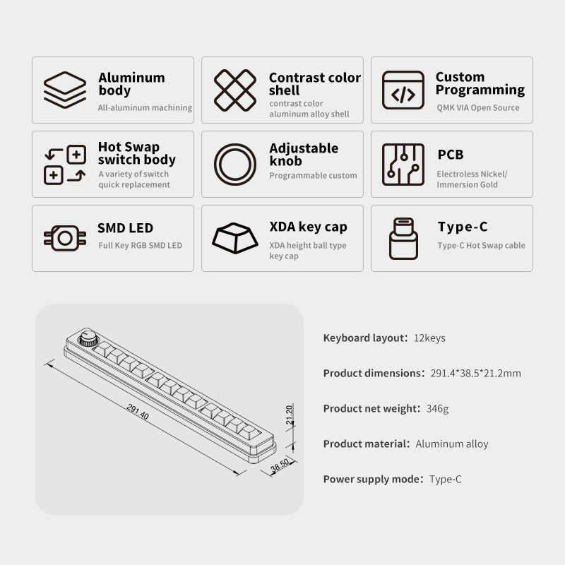 DOIO KB12-01 Macro Keyboard VIA Macro Pad - keycapcovers