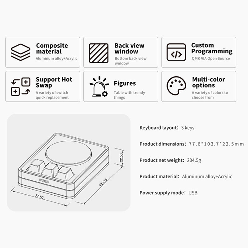 DOIO KB03-04 Macro Keyboard Backlit Macro Pad - keycapcovers