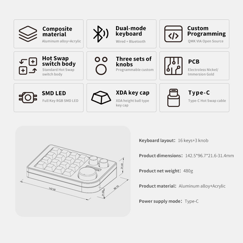 DOIO KB16B-02 Macro Keyboard Updated Macro Pad - keycapcovers