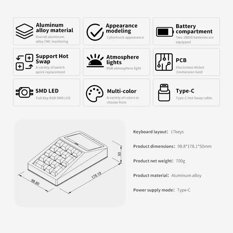 DOIO KB17-B01 QMK/VIA Macro Keyboard Dual-mode Mechanical Keyboard Kit - keycapcovers