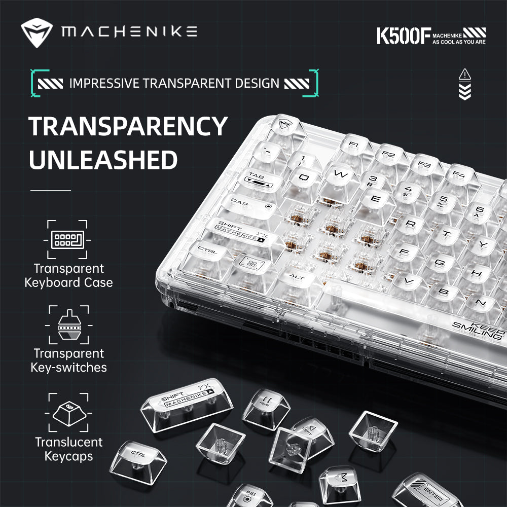 WhatGeek x Machenike K500F-B81 RGB Clear Mechanical Keyboard - keycapcovers