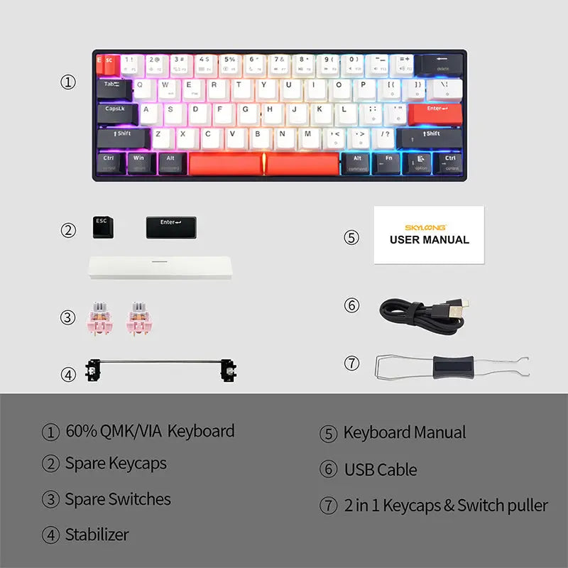 SKYLOONG GK61 QMK/VIA Wireless Mechanical Keyboard - keycapcovers