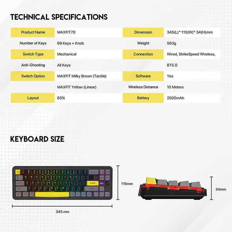 FANTECH MAXFIT70 MK911 Wireless Mechanical Keyboard -  keycapcovers