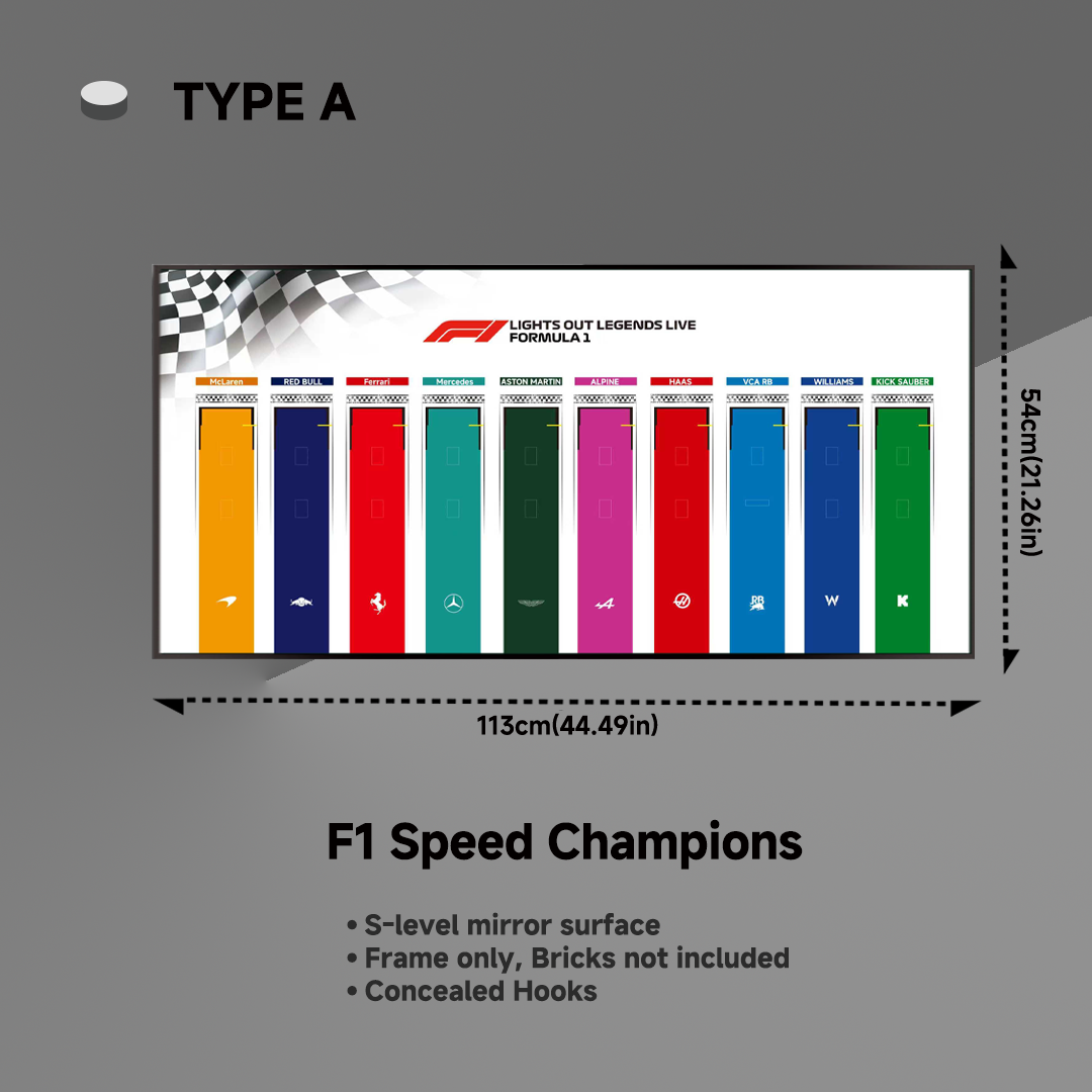 Wall Display Frame for LEGO® F1® Speed Champions F1 Cars Plus