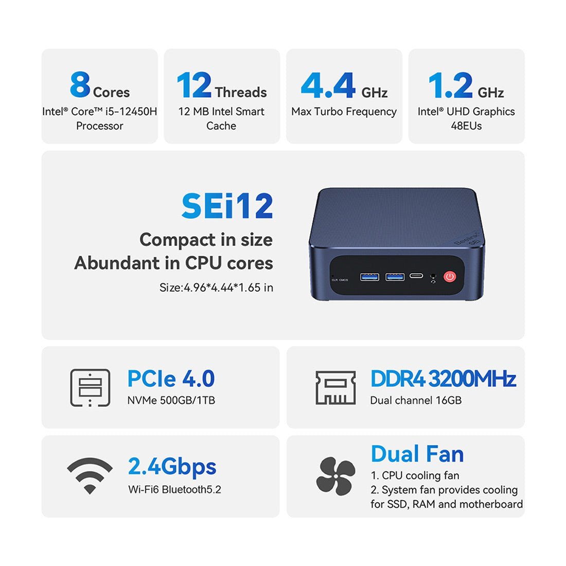 Beelink SEi12 i5-12450H Gaming Mini PC Computer